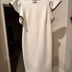 Calvin Klein White Midi Dress with Black Accents